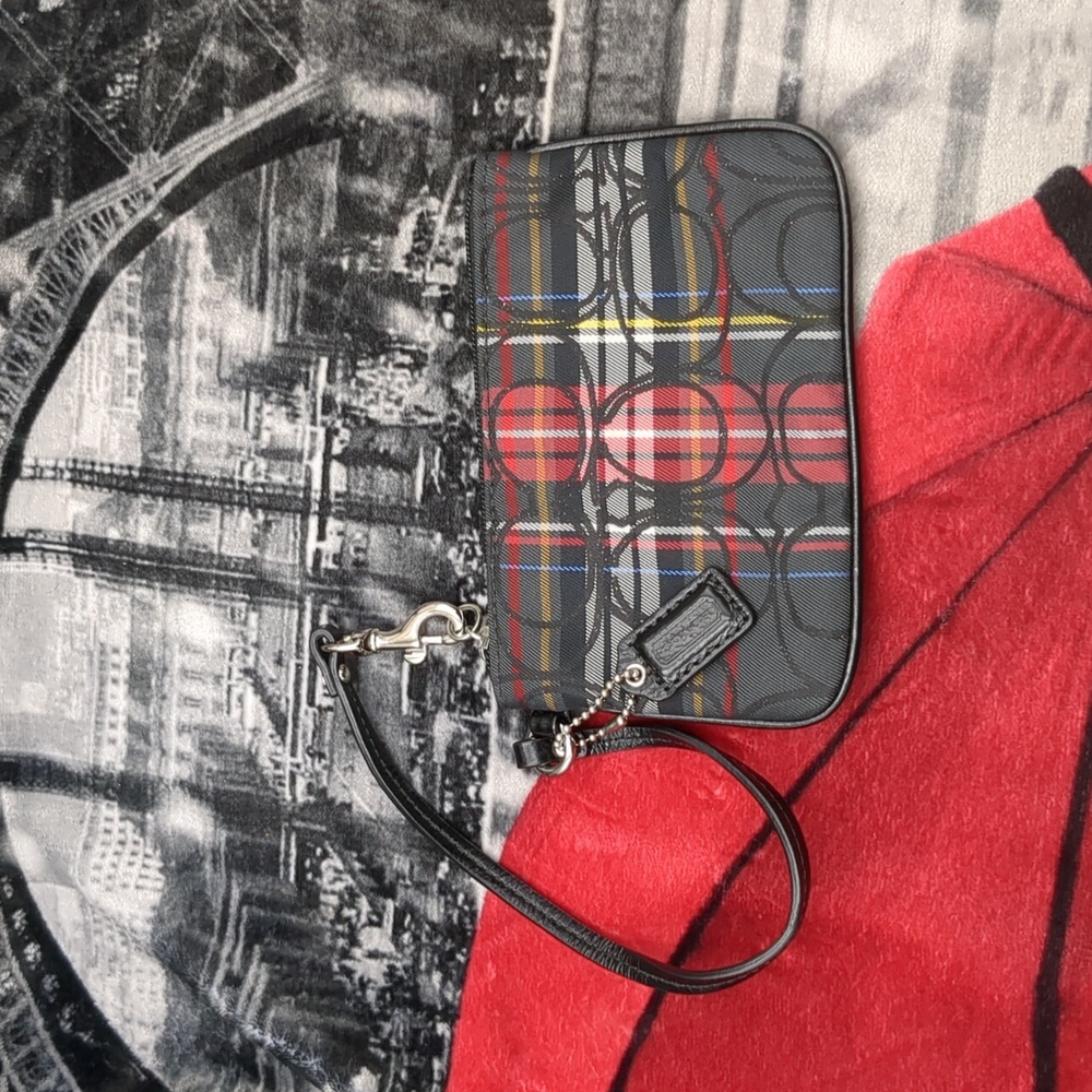 Coach tartan plaid wristlet